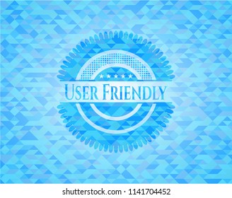 User Friendly light blue emblem. Mosaic background