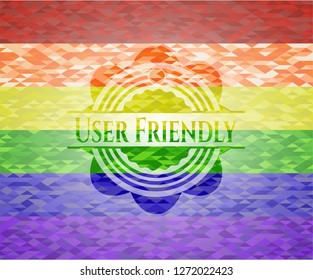 User Friendly on mosaic background with the colors of the LGBT flag