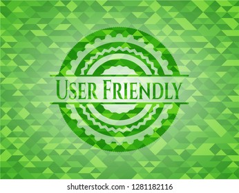 User Friendly realistic green emblem. Mosaic background
