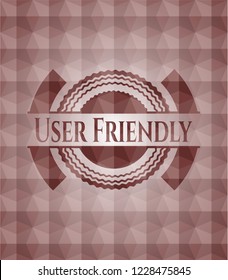 User Friendly red badge with geometric pattern background. Seamless.