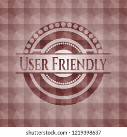 User Friendly red seamless badge with geometric background.