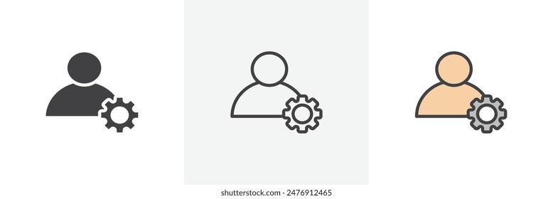 User gear flat thin line icon collection.