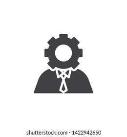 User with gear head vector icon. filled flat sign for mobile concept and web design. Personal settings glyph icon. Symbol, logo illustration. Vector graphics