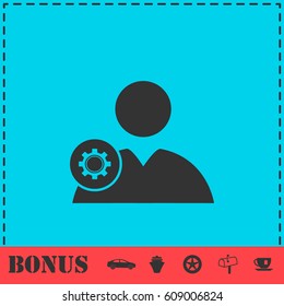 User with Gear icon flat. Simple vector symbol and bonus icon