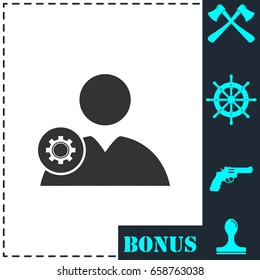 User with Gear icon flat. Simple vector symbol and bonus icon