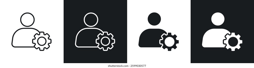 User gear icons in flat and linear vector illustration on white background.