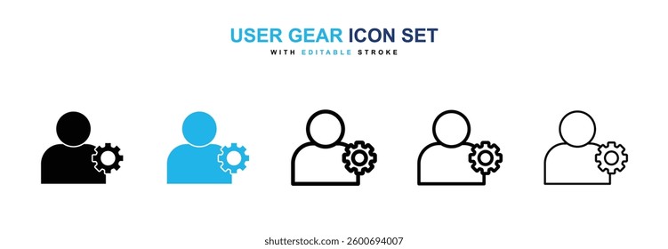 User gear icons graphics set in black and blue colors