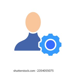 Usuario con icono de línea de engranajes. Preferencias, opciones, cambios, smartphone, gadget, teléfono. Icono de color vectorial en un fondo blanco para empresas