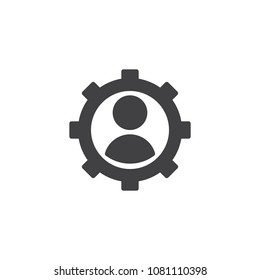 User in gear vector icon. filled flat sign for mobile concept and web design. Productivity simple solid icon. User preferences symbol, logo illustration. Pixel perfect vector graphics