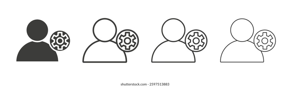User gear vector icon set in black and white color.