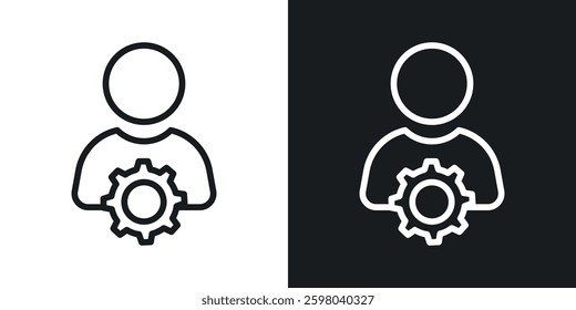 User gear vector icon set in black and white color.