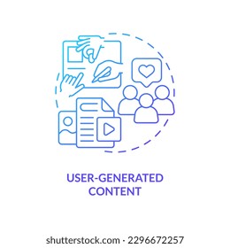 User generated content blue gradient concept icon. Ads creative. Social media advertising tip abstract idea thin line illustration. Isolated outline drawing. Myriad Pro-Bold font used