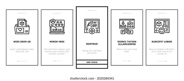 User Generated Content Onboarding Mobile App Page Screen Vector. Video And Audio, Images And Text User Generated Content, Ugc Setting And Development Illustrations