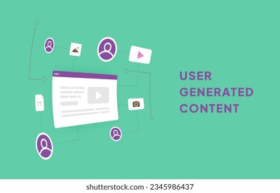 User generated content. UGC flat vector illustration isolated on green background