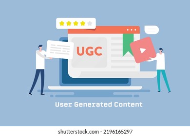 User generated content uploading on website, Guest blogging, Creators contributing content on website - flat design vector illustration background