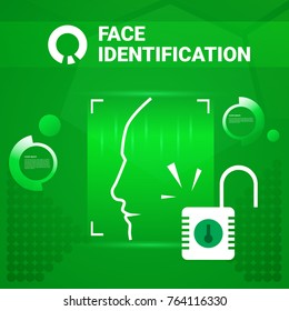 User Getting Access After Face Identification Scanning Modern Technology Of Biometrical Recognition Concept Vector Illustration