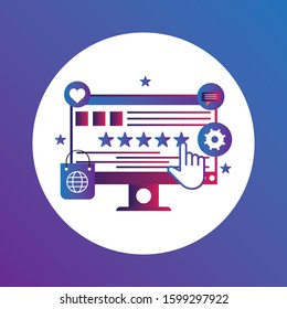 User giving five star rating. feedback review scroll. People vector illustration