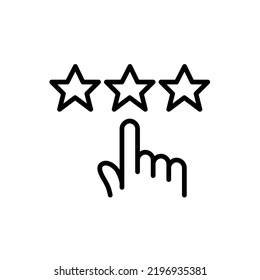 User giving review. Finger tapping on stars. Pixel perfect, editable stroke line icon