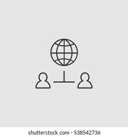 user globe connection outline icon vector sign symbol illustration, can be used for web and mobile desgn