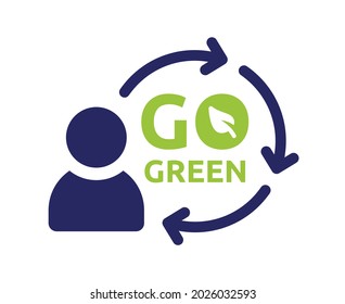 User with go green cycle icon. Environment responsibility  concept