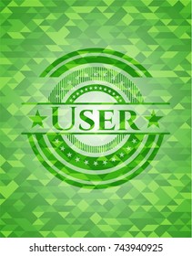 User green emblem. Mosaic background