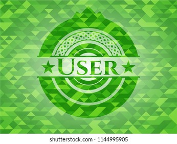 User green emblem with triangle mosaic background