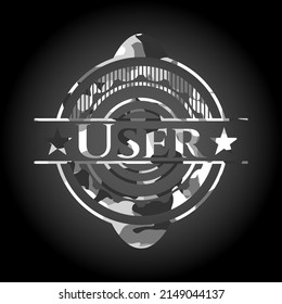 User grey camouflaged emblem. Vector Illustration. 
