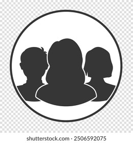 Benutzergruppenavatar. Porträts, Silhouetten, Profile unbekannter anonymer Personen. Mann, Frau, Leute. Weiße Umrisse, graue Silhouette. Veatorgrafik einzeln auf transparentem Hintergrund.