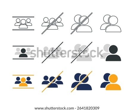 User Group Crossed Out Icons (3 styles - colored, outline, solid)