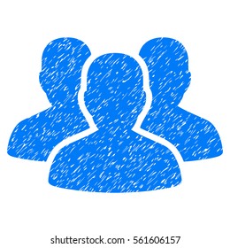User Group grainy textured icon for overlay watermark stamps. Flat symbol with scratched texture. Dotted vector blue ink rubber seal stamp with grunge design on a white background.