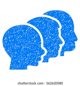 User Group grainy textured icon for overlay watermark stamps. Flat symbol with scratched texture. Dotted vector blue ink rubber seal stamp with grunge design on a white background.