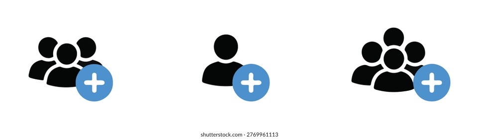 User or group icon with blue plus sign, symbolizing adding new member or creating new team and contact.