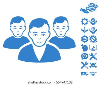 User Group icon with bonus configuration pictures. Vector illustration style is flat iconic cobalt symbols on white background.