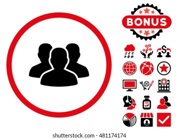 User Group icon with bonus. Vector illustration style is flat iconic bicolor symbols, intensive red and black colors, white background.