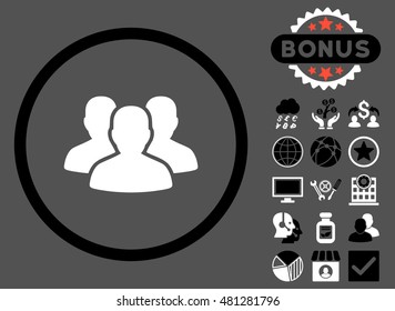User Group icon with bonus. Vector illustration style is flat iconic bicolor symbols, black and white colors, gray background.