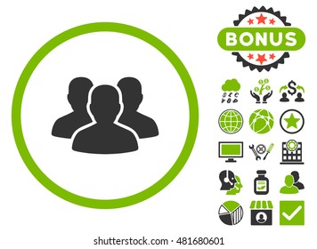 User Group icon with bonus. Vector illustration style is flat iconic bicolor symbols, eco green and gray colors, white background.