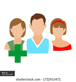 User group icon. Flat design. The crowd icon is isolated on a white background. Add friends icon, add group. forum icon. Easy to use.