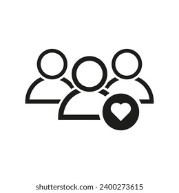 User group icon with heart shape. Teamwork with love icon. Management business team leader sign. Vector illustration. EPS 10.