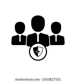 User group icon. Management Business Team Leader Sign. Social Media, Teamwork concept. Medical health cross protection shield concept. Safety badge