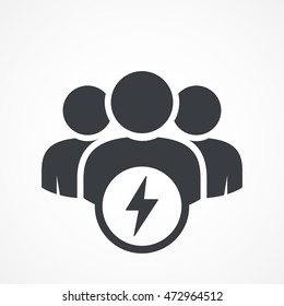 User group icon. Management Business Team Leader Sign. Social Media, Teamwork concept. Flash icon, bolt of lightning. Light sign. Lightning illustration. Abstract design graphic element
