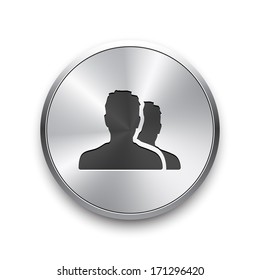 User group icon on round metal button. Vector illustration 