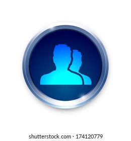 User group icon on round blue button. Vector illustration 