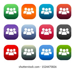 User group icon shiny square buttons set illustration design isolated on white background