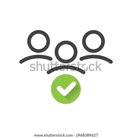 User group icon, three people and check mark.