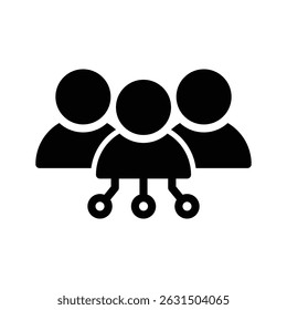 Red de grupo de usuarios, icono de sociedad que muestra varios usuarios conectados por nodos, que representan el trabajo en equipo, la conexión social o el intercambio de datos.