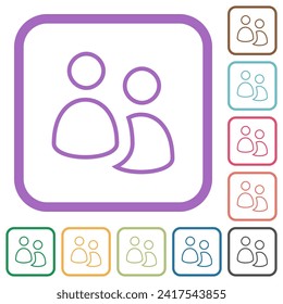 User group outline simple icons in color rounded square frames on white background