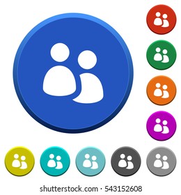 User group round color beveled buttons with smooth surfaces and flat white icons