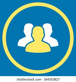User Group vector icon. Style is bicolor flat circled symbol, yellow and white colors, rounded angles, blue background.