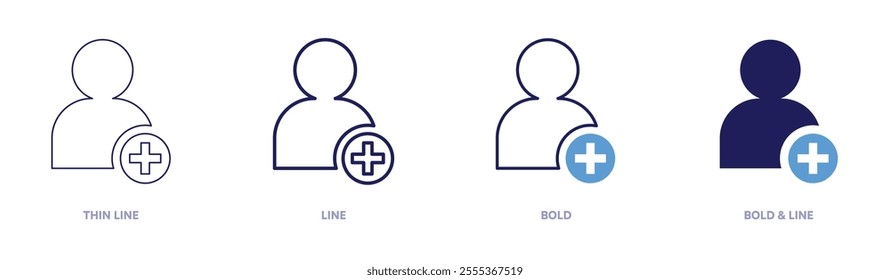 User growth icon in 4 different styles. Thin Line, Line, Bold, and Bold Line. Duotone style. Editable stroke.