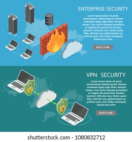 User guard low poly Isometric Internet security information infographics set banners